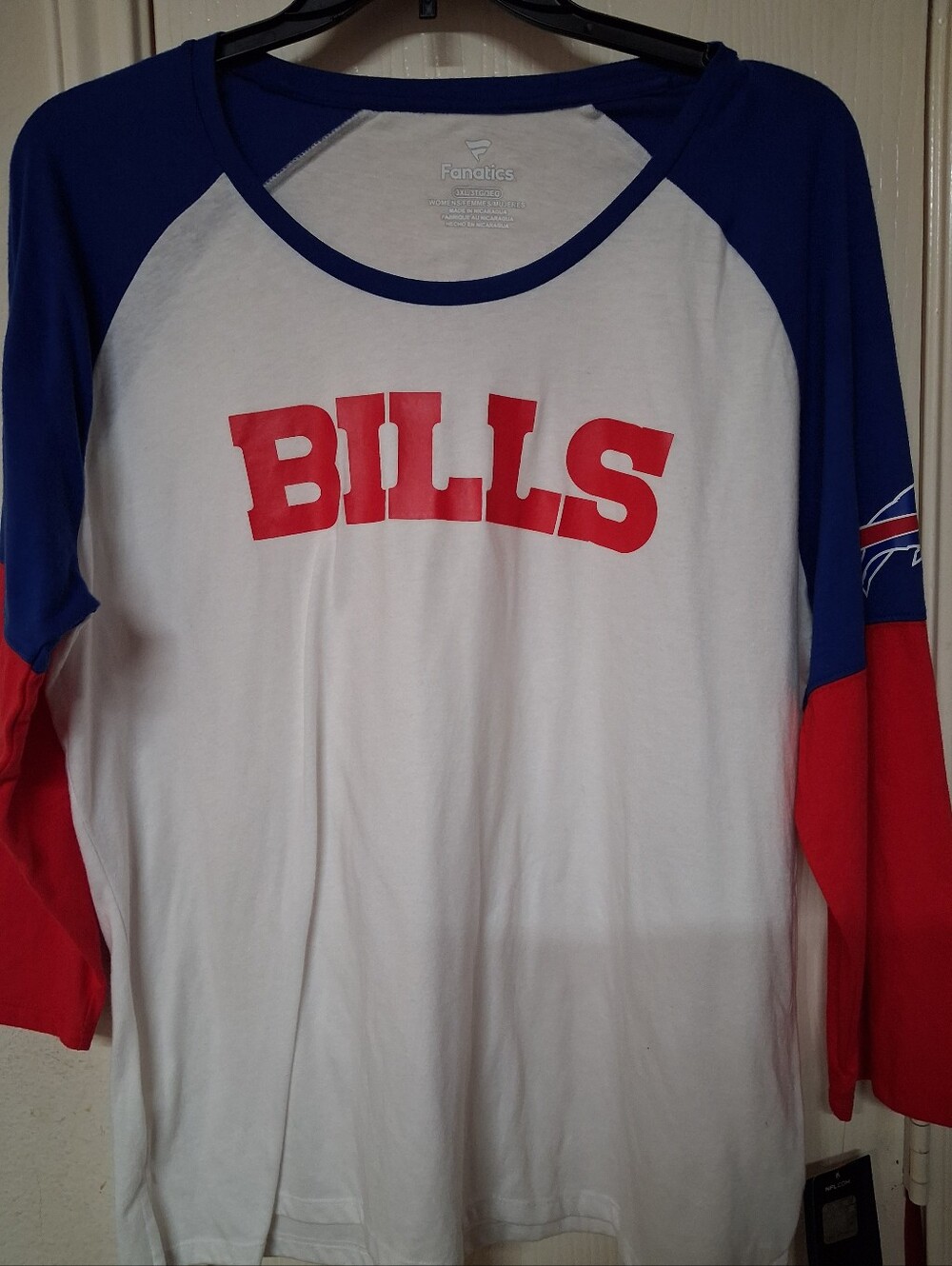 FANATICS BUFFALO BILLS NFL WOMEN'S RAGLAN 3/4 T-SHIRT TOP SIZE: 3XL   NEW